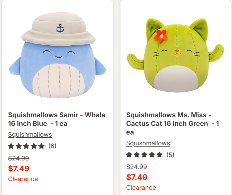 16" Squishmallows only $7.49